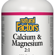 Calcium & Magnesium 2:1 plus vitamin D3, 180 capsules  (Natural Factors)
