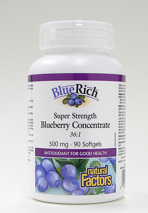 BlueRich Super Strength Blueberry concentrate, 500mg 90 softgels (Natural Factors)