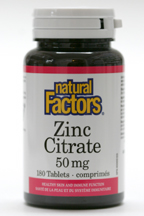 Zinc Citrate, 50 mg, 180 tablets  (Natural Factors)