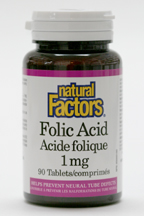 Folic Acid, 1 mg, 90 tablets  (Natural Factors)
