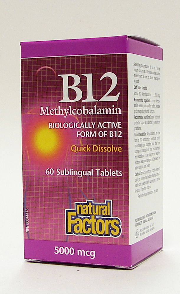 Vitamin B12 Methylcobalamin, 5000 mcg, 60 Sublingual Tablets (Natural Factors)