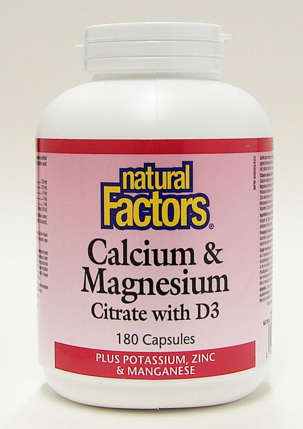 calcium & magnesium citrate with d3, 1:1, 180 caps (natural factors)