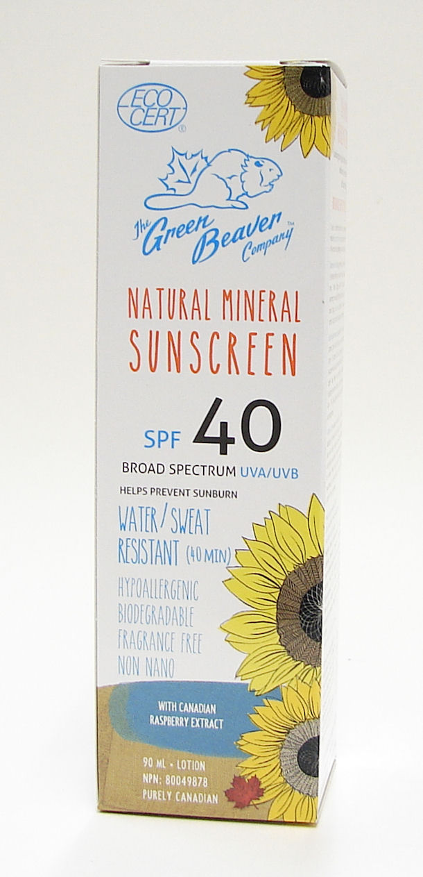 spf 40 natural mineral sunscreen lotion with canadian rasperry extract, 90 ml (green beaver)