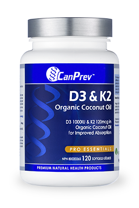 D3 & K2 Organic Coconut Oil, 120 softgels (CanPrev)