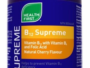 B12 Supreme with Vitamin B6 and Folic Acid, natural cherry flavour, 1200 mcg, 120 lozenges (Health First)