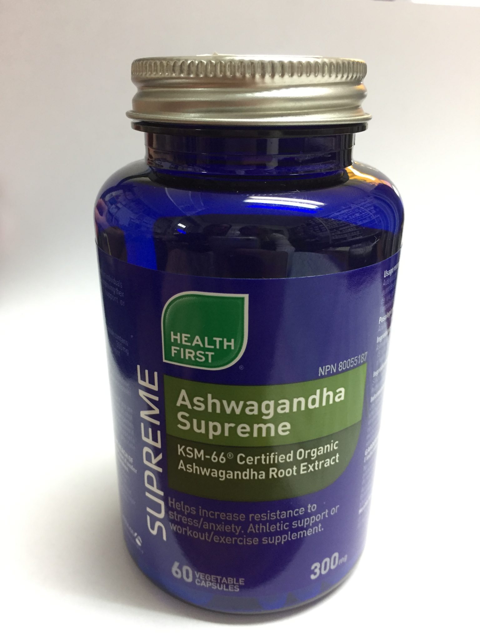 Ashwagandha Supreme KSM-66 Certified Organic Ashwagandha Root Extract 300mg 60 Vcaps (Health First)