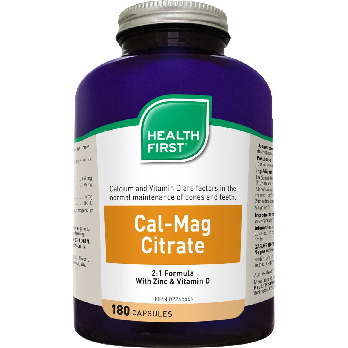 Health First Cal Mag 2:1 Plus Zinc, 180 caps