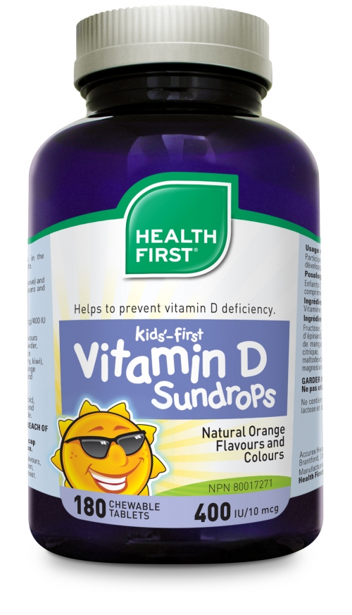 Kids'-First Vitamin D Sundrops 180 chew tabs (Health First)