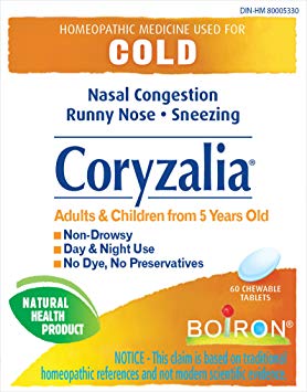 Boiron Coryzalia, 60 chew tabs, Nasal Congestion, Runny Nose, Sneezing