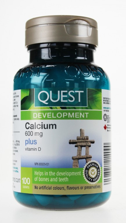 Calcium 600mg PLUS Vitamin D, 100 Tablets (Quest)
