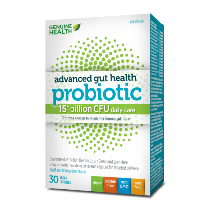 Advanced gut health Probiotic, 15 Billion, 30 vegan capsules (Genuine Health)