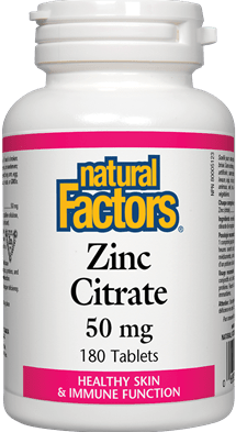 Zinc Citrate 50mg, 180 tablets (Natural Factors)